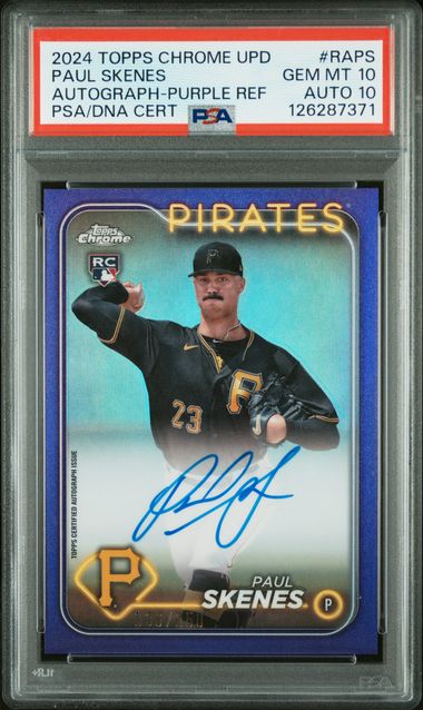 Paul Skenes 2024 Topps Chrome Update autograph purple ref. rc #'d 136/250 PSA 10 AUTO 10