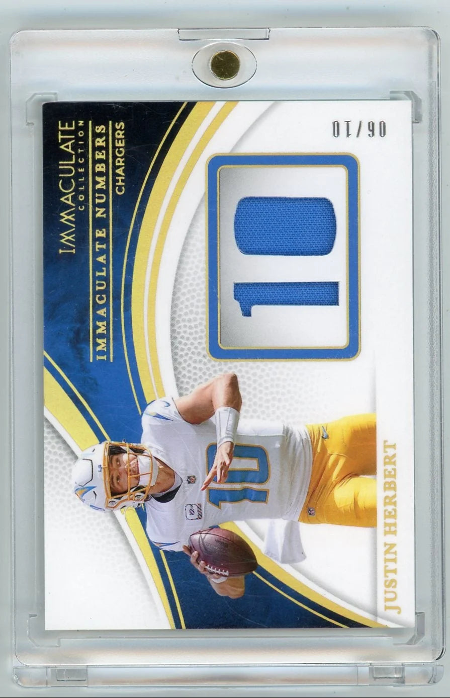 Justin Herbert 2025 Panini Immaculate Numbers Relic Gold #'d 06/10