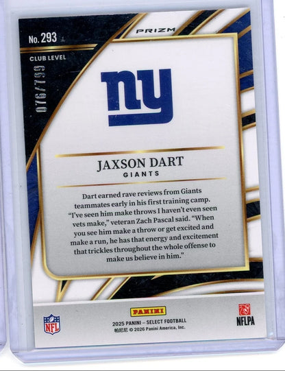 Jaxson Dart 2025 Panini Select Club Level White Shock Refractor RC #'d 076/799