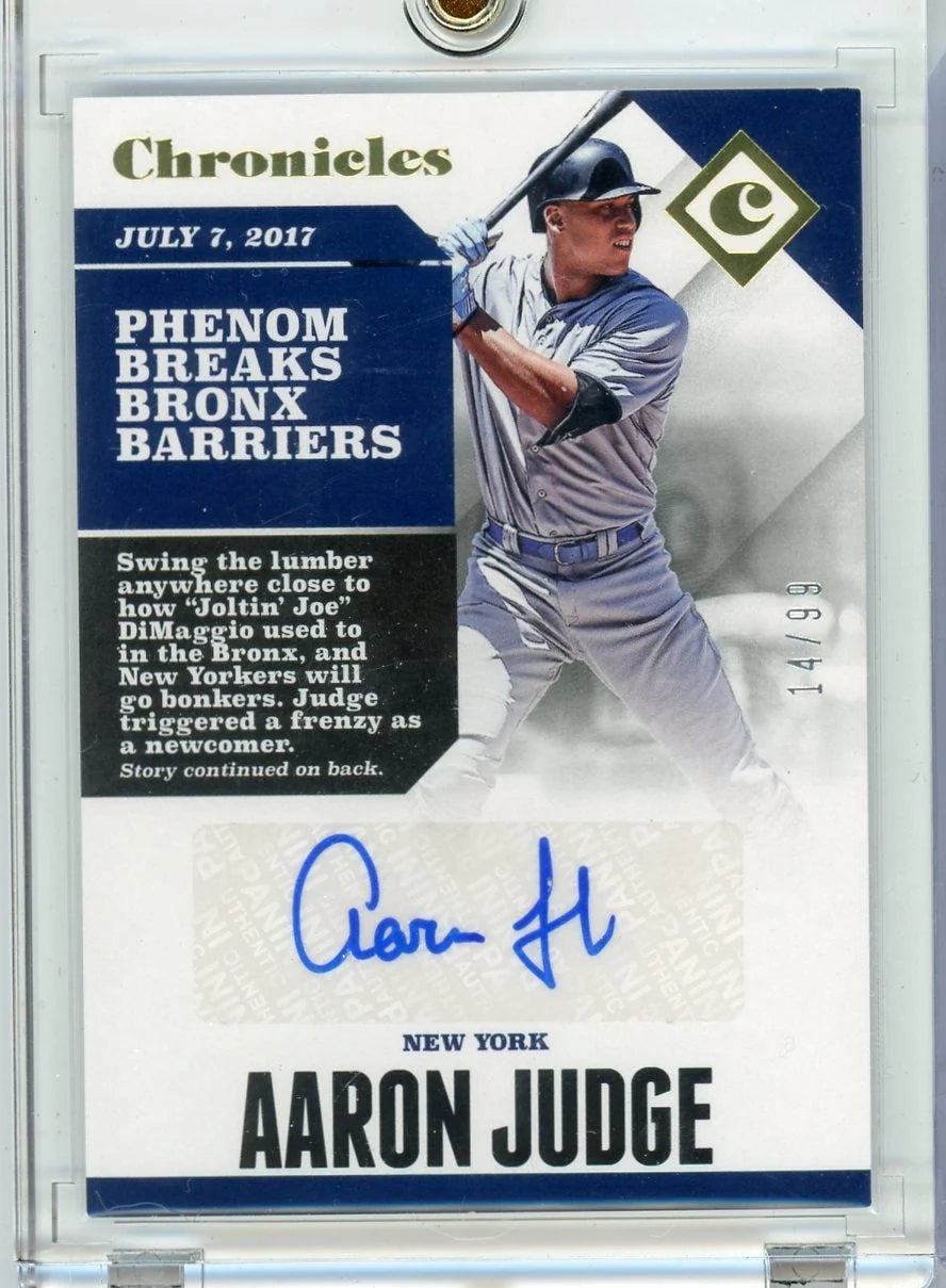 Aaron Judge 2017 Panini Chronicles "Phenom Breaks Bronx Barriers" autograph RC #'d 14/99