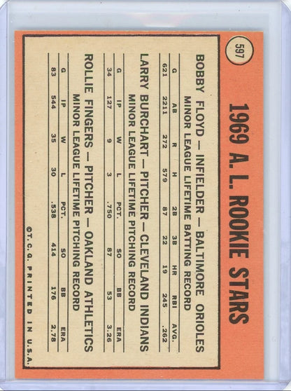 Rollie Fingers/Larry Burchart/Bob Floyd 1969 Topps AL Rookie Stars #597