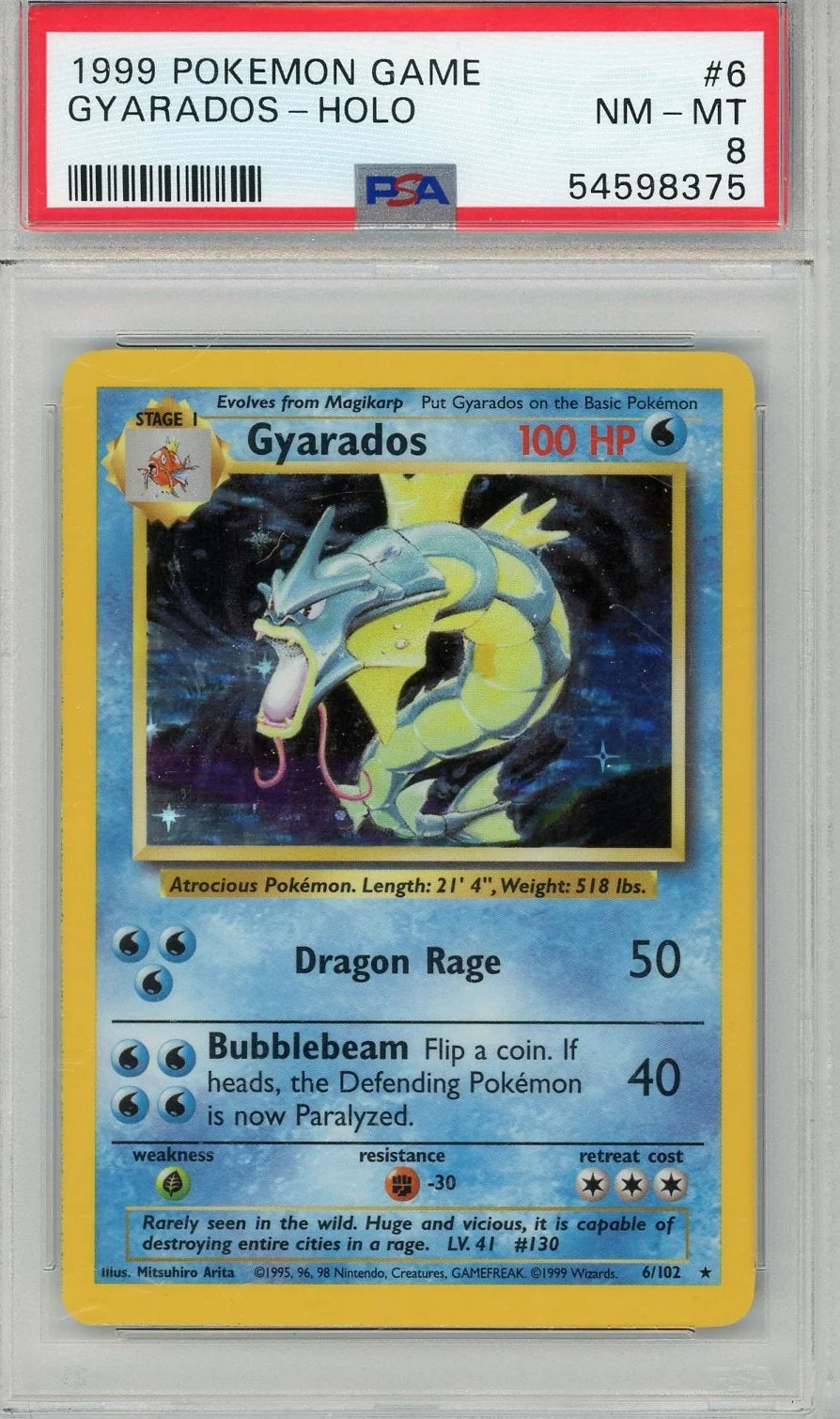 Gyarados 1999 Pokemon holo #6/102 PSA 8