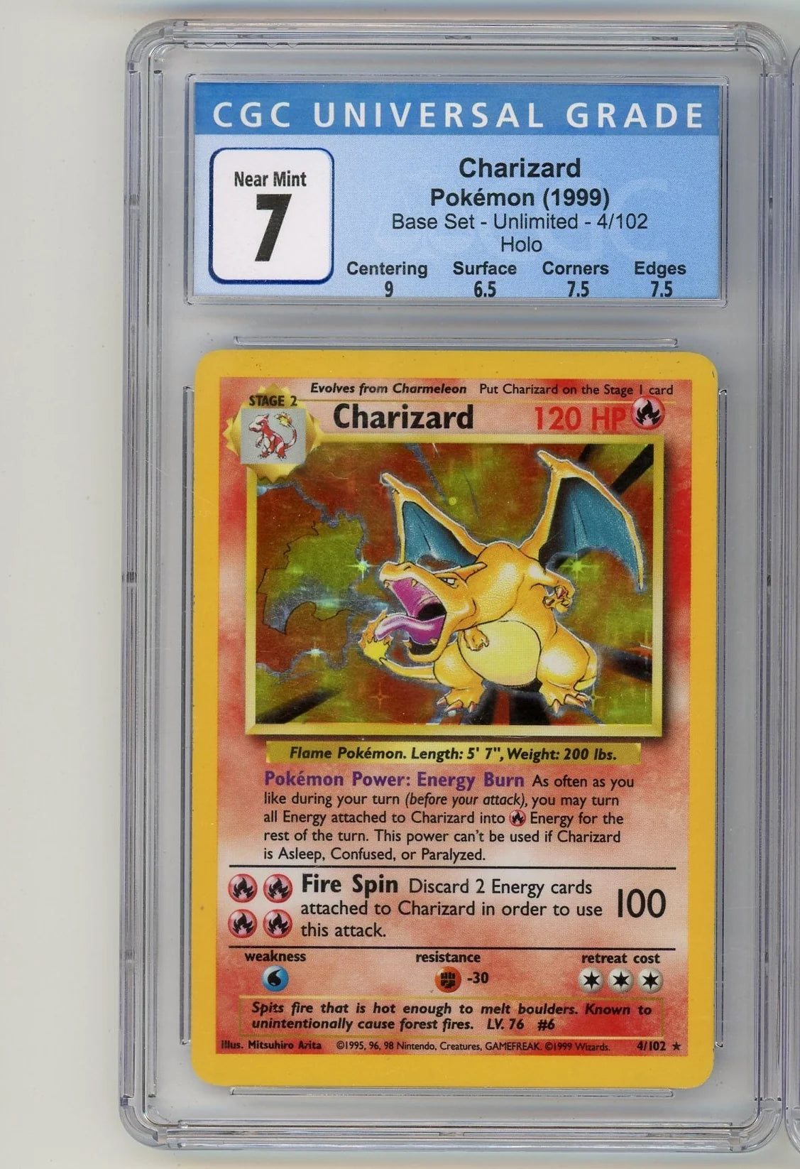 Charizard 1999 Pokemon Base Set holo #4/102 CGC 7 (w/ subgrades)