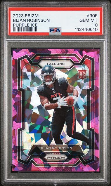 Bijan Robinson 2023 Panini Prizm Purple Ice RC #'d 147/225 PSA 10
