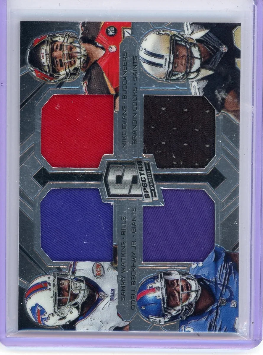 O Beckham Jr. S Watkins M Evans B Cooks 2014 Panini Spectra quad relic #'d 124/199