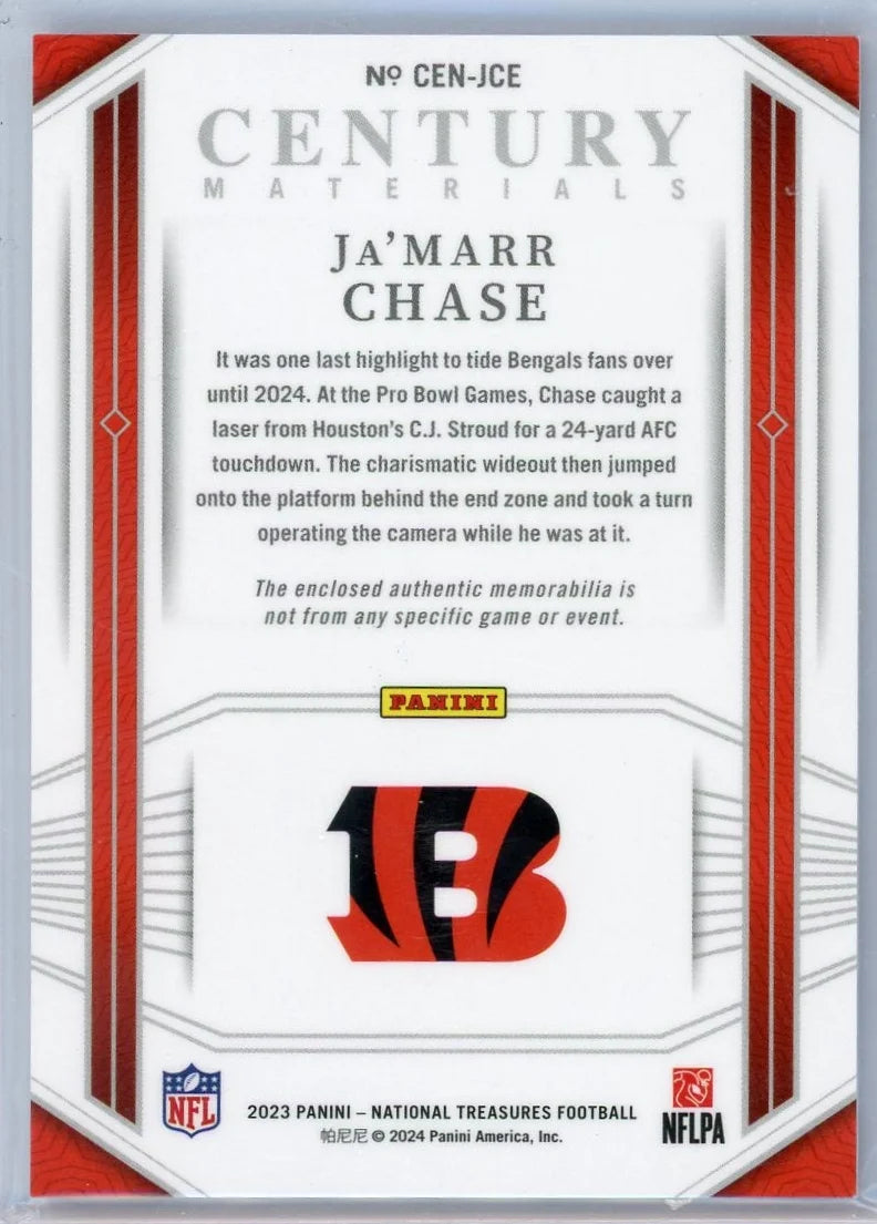 JaMarr Chase 2023 Panini National Treasures Century Materials #'d 22/25