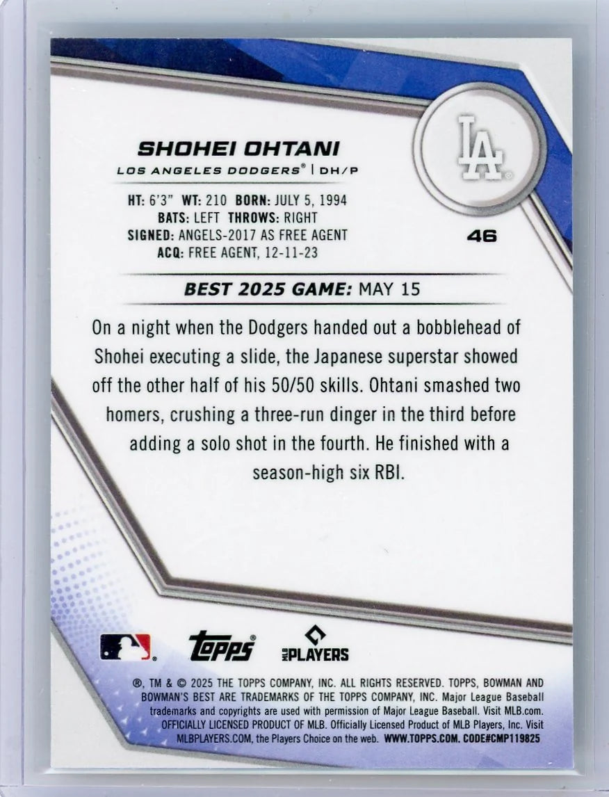 Shohei Ohtani 2025 Bowman's Best Lazer #'d 124/350