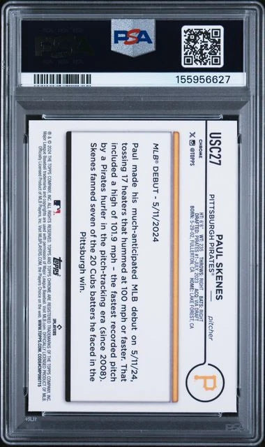 Paul Skenes 2024 Topps Chrome Update Rookie Debut Raywave Refractor RC PSA 9
