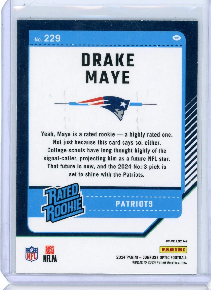 Drake Maye 2025 Panini Donruss Optic Green Lazer rookie card