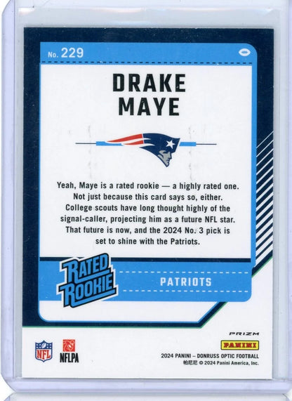 Drake Maye 2025 Panini Donruss Optic Green Lazer rookie card