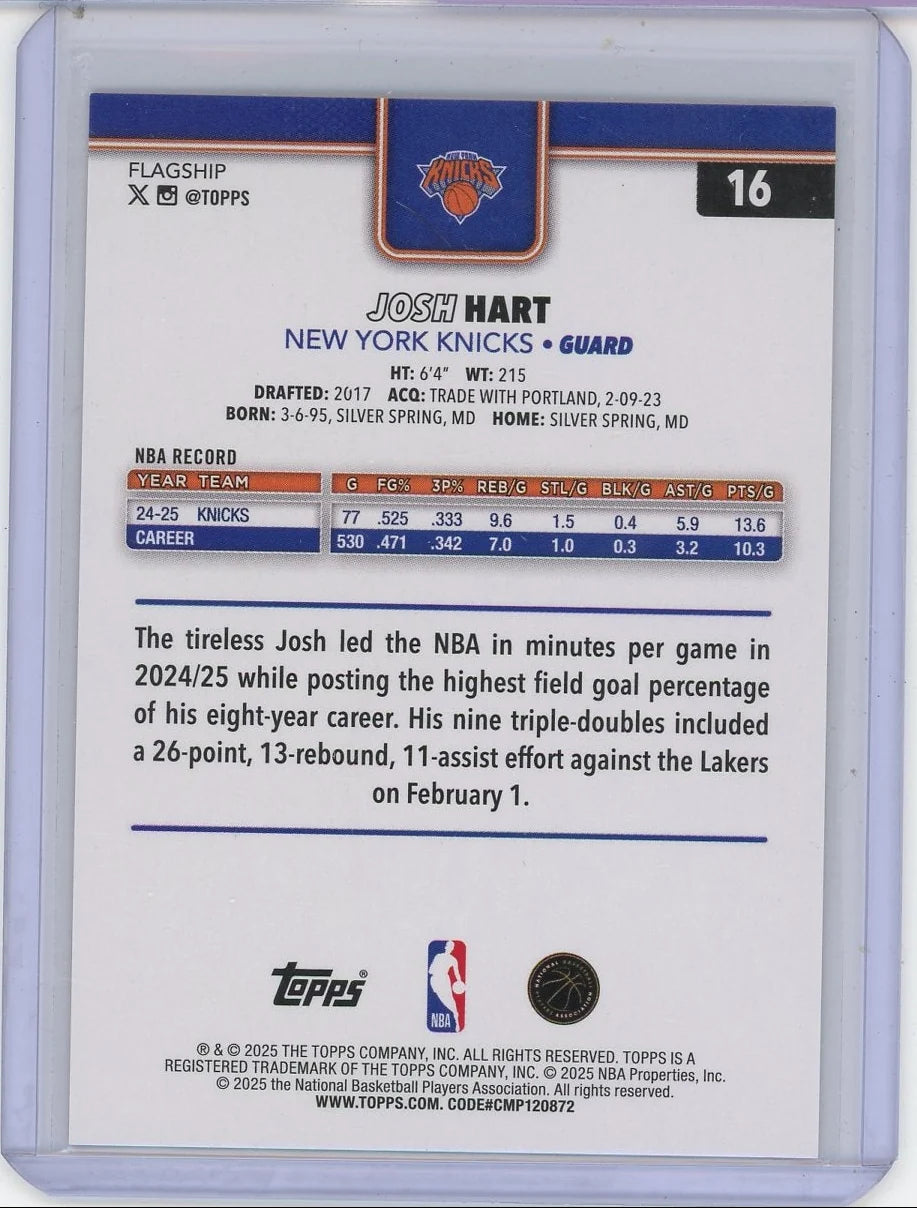 Josh Hart 2025-26 Topps Orange Shimmer #'d 08/25