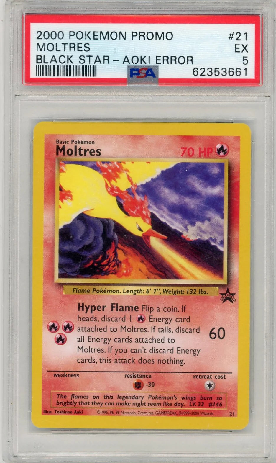Moltres Pokémon Black Star Promo - Aoki Error PSA 5