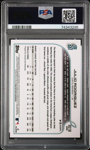 Julio Rodriguez 2022 Topps Chrome Update Purple Refractor RC PSA 9