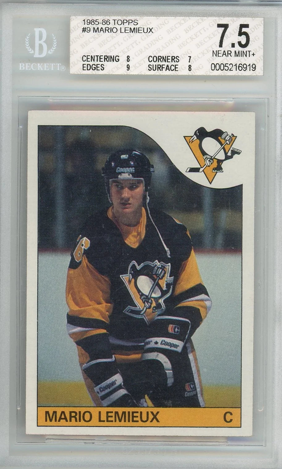Mario Lemieux 1985 Topps Rookie Card #9 BGS 7.5