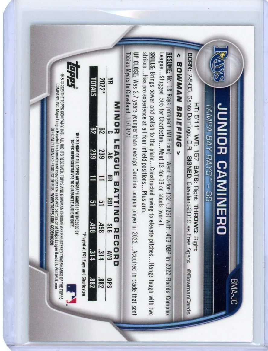 Junior Caminero 2023 Bowman Chrome Mega Box Autograph