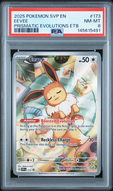 Eevee 2025 Pokemon Prismatic Evolutions ETB Promo #173 PSA 8