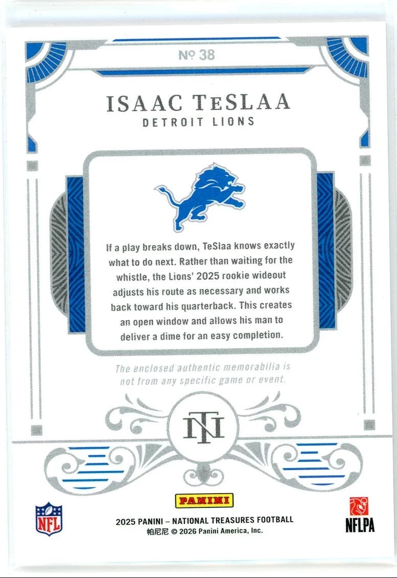 Isaac TeSlaa 2025 Panini National Treasures Dual Patch RC #'d 72/99