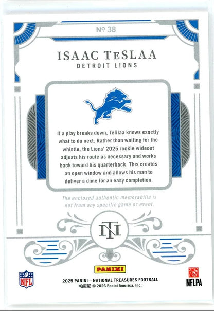 Isaac TeSlaa 2025 Panini National Treasures Dual Patch RC #'d 72/99