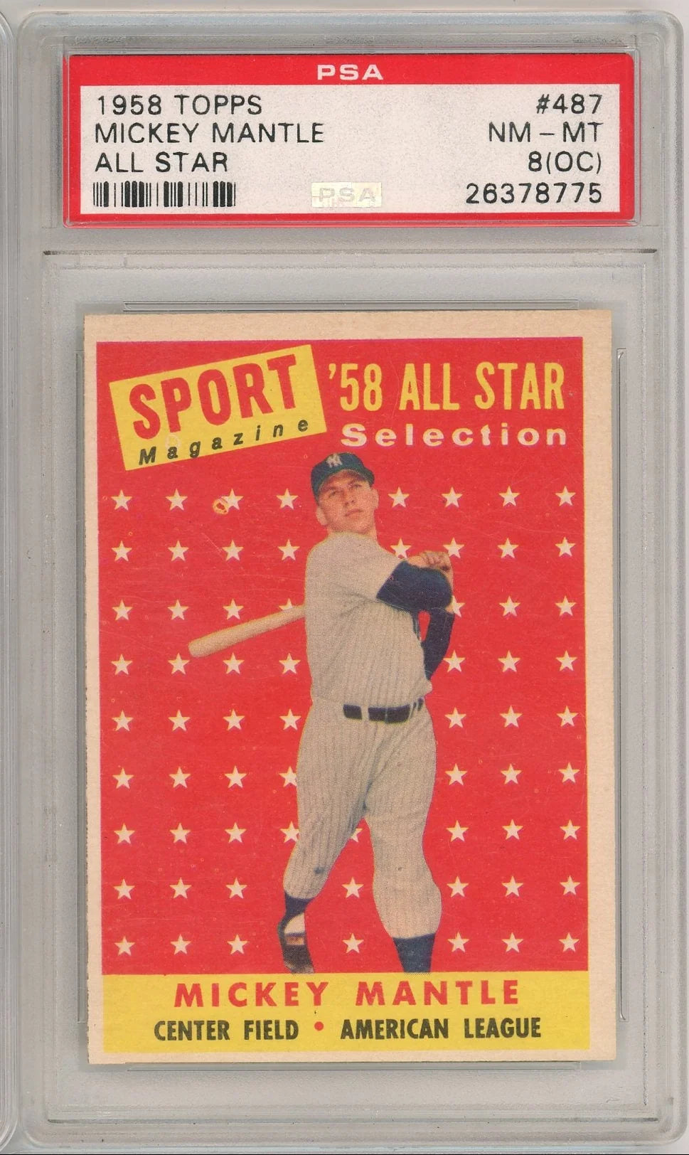 Mickey Mantle 1958 Topps All Star #487 PSA 8 (OC)