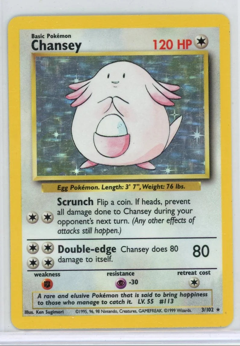 Chansey 1999 Pokémon Base Set Holo Rare #3/102 MP