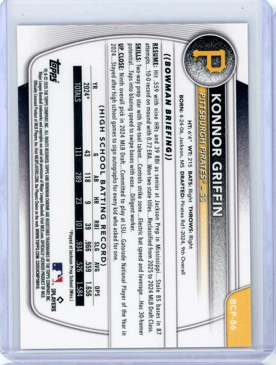 Konnor Griffin 2025 Bowman Chrome Purple Raywave ref. #'d 128/250