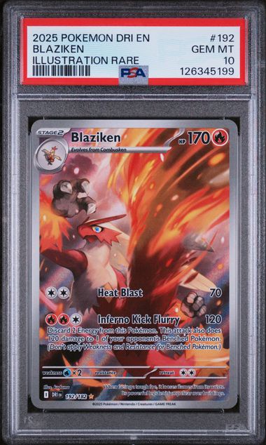 Blaziken 2025 Pokemon Destined Rivals Illustration rare #192/182 PSA 10