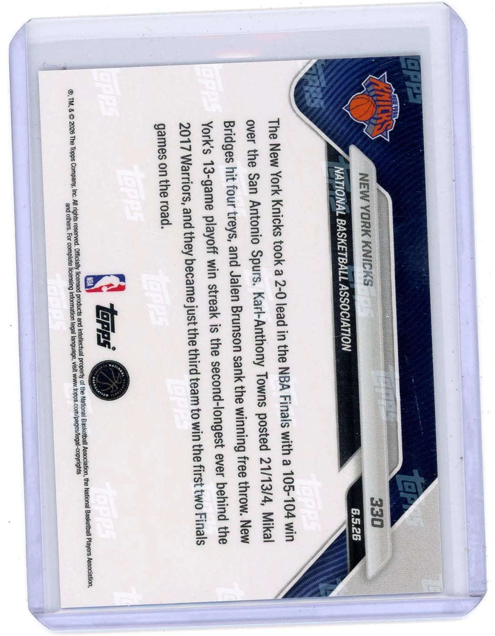 New York Knicks 2026 Topps Now Finals #330