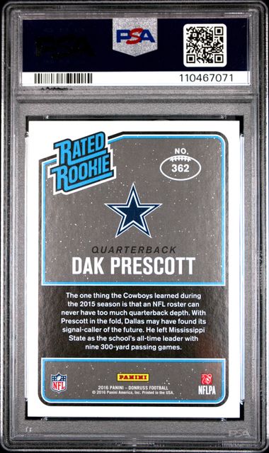 Dak Prescott 2016 Panini Donruss Rated Rookie PSA 10