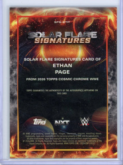 Ethan Page 2026 Topps Cosmic Chrome Solar Flare Signatures Orange Galactic #'d 09/25