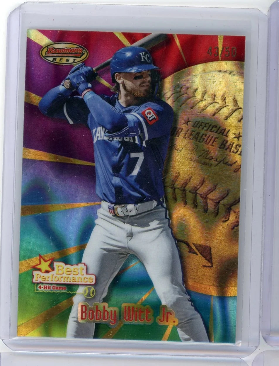 Bobby Witt Jr. 2025 Bowman's Best 4-Hit Game Best Performances Lava Refractor #'d 43/50