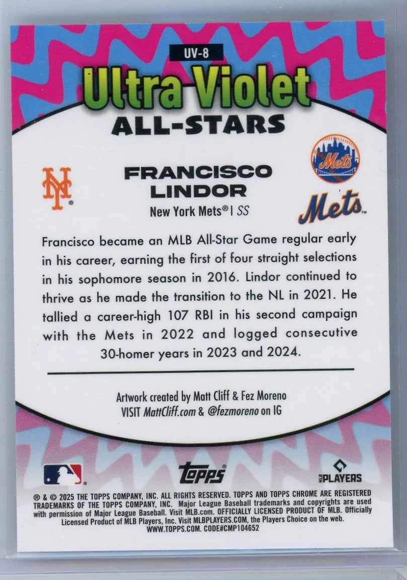 Francisco Lindor 2025 Topps Chrome Ultra Violet