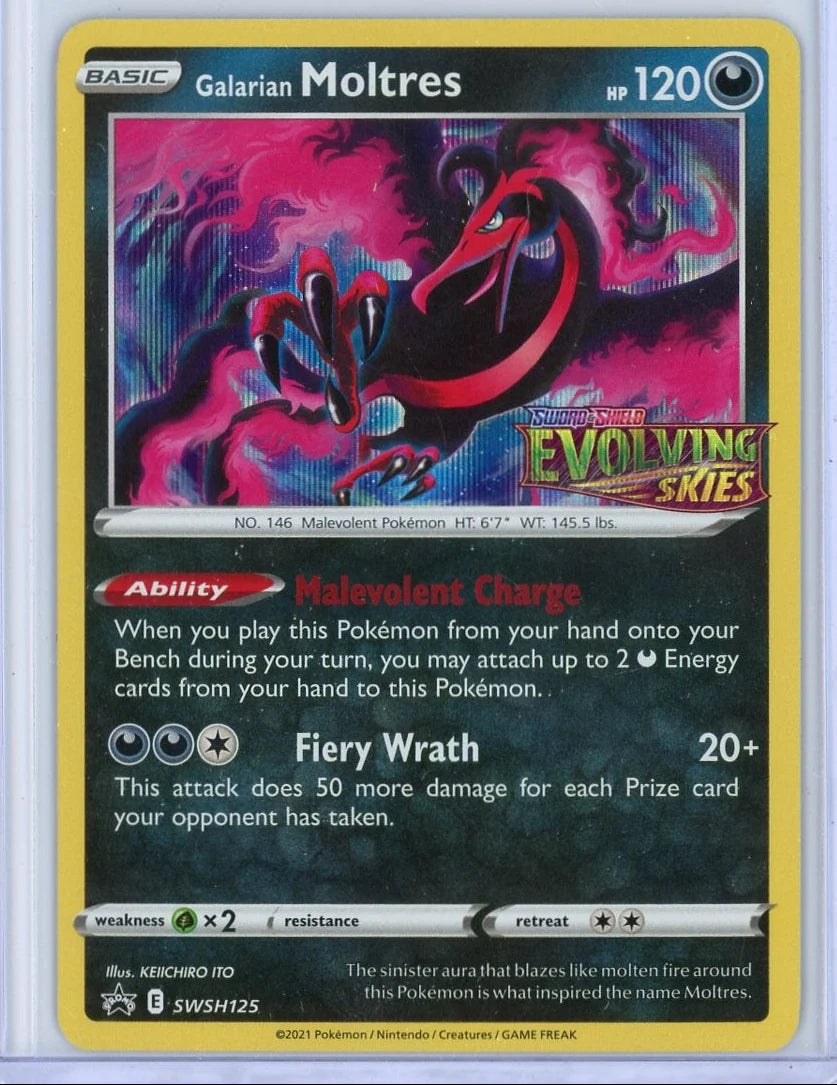 Galarian Moltres Pokémon Evolving Skies Pre Release Stamp #SWSH125
