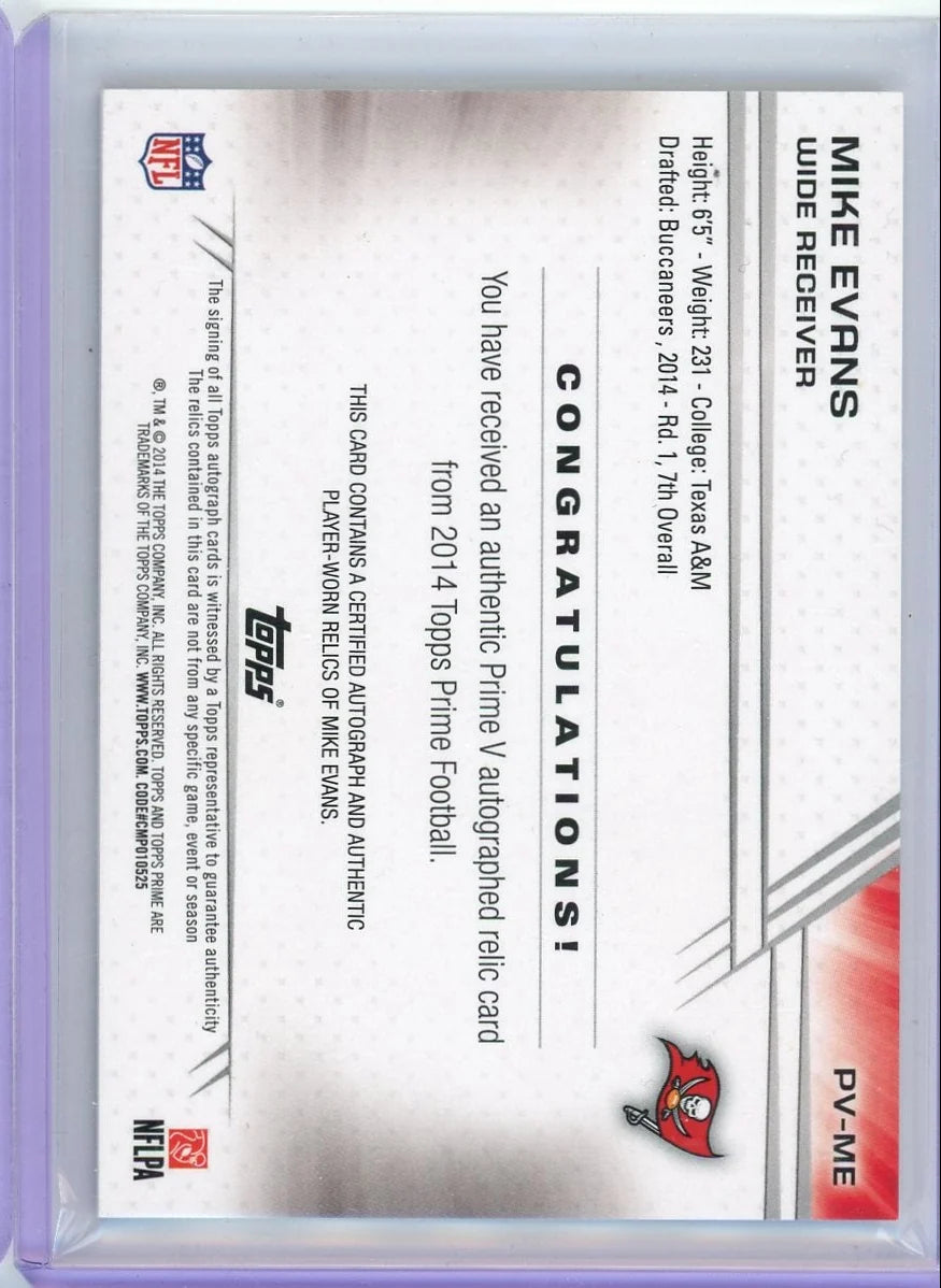 Mike Evans 2014 Topps Prime Level V Rookie Patch Autograph