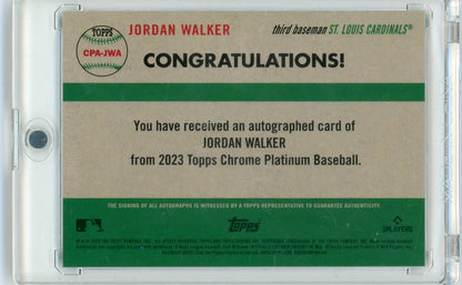 Jordan Walker 2023 Topps Chrome Platinum Tolie Cream / Blue Refractor Auto RC #'d 51/99