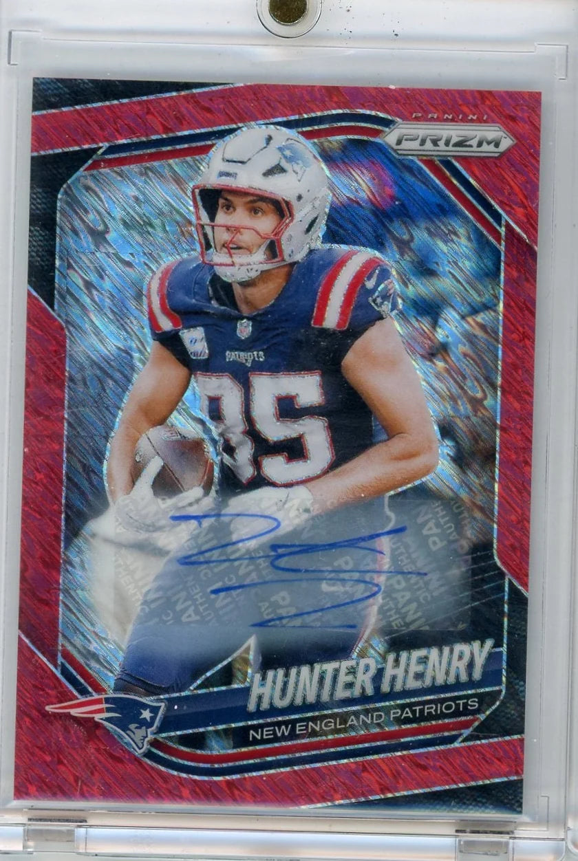 Hunter Henry 2025 Panini Prizm Red Shimmer Autograph #'d 25/35