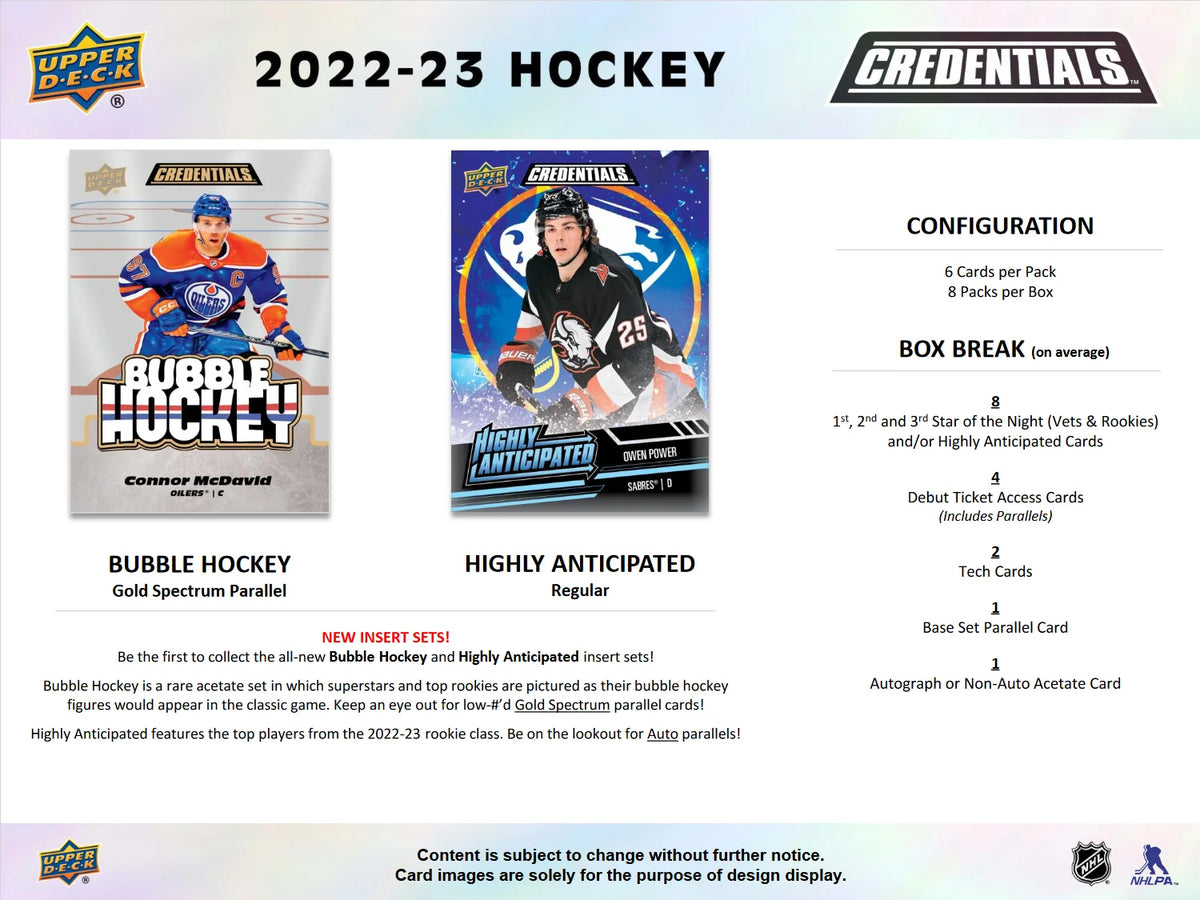 2022-23 Upper Deck Credentials Hockey Hobby Box