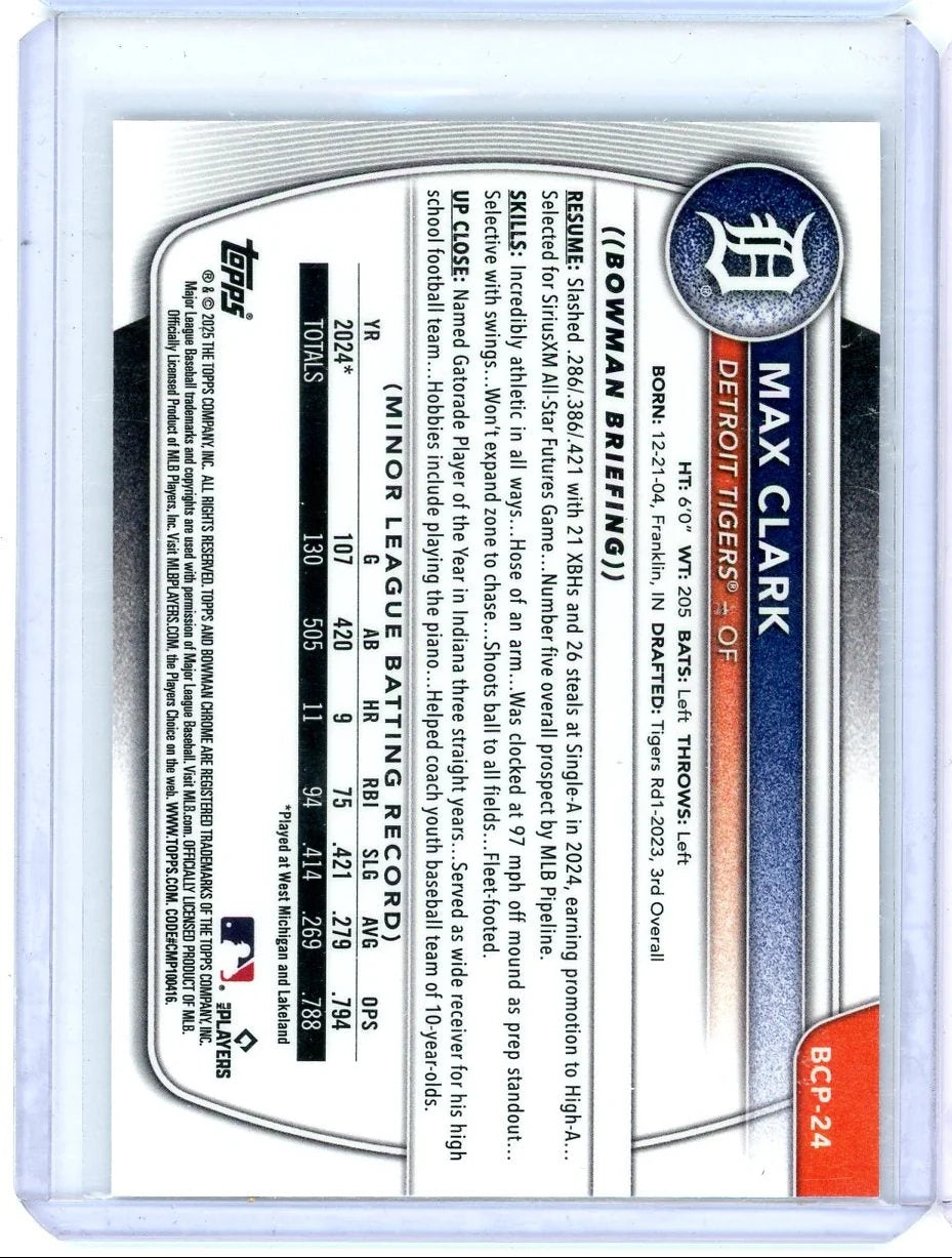 Max Clark 2025 Bowman Chrome Diamond speckle ref.
