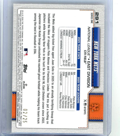 NY Mets Checklist 2026 Topps Series 1 orange foilboard #'d 02/25