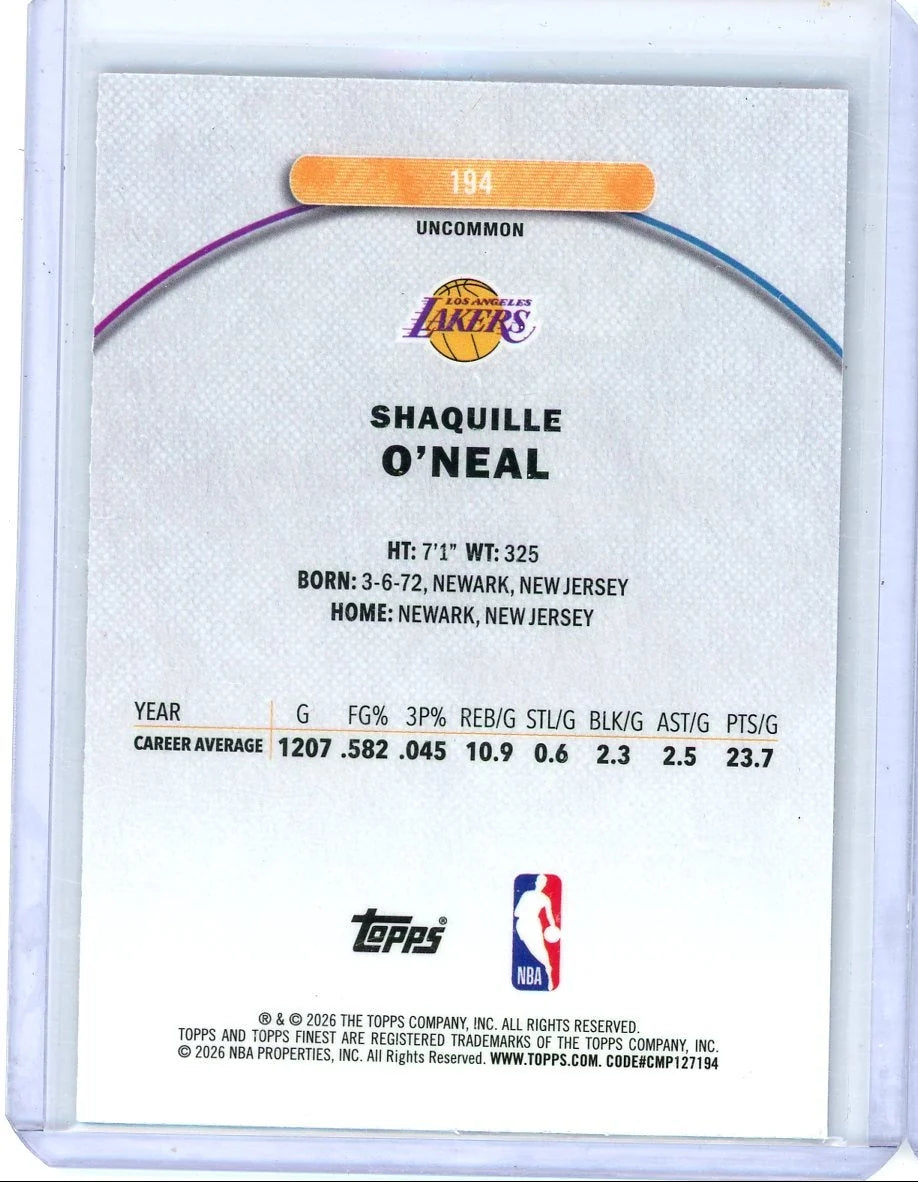 Shaquille O'Neal 2025-26 Topps Finest Purple Refractor #'d 024/200