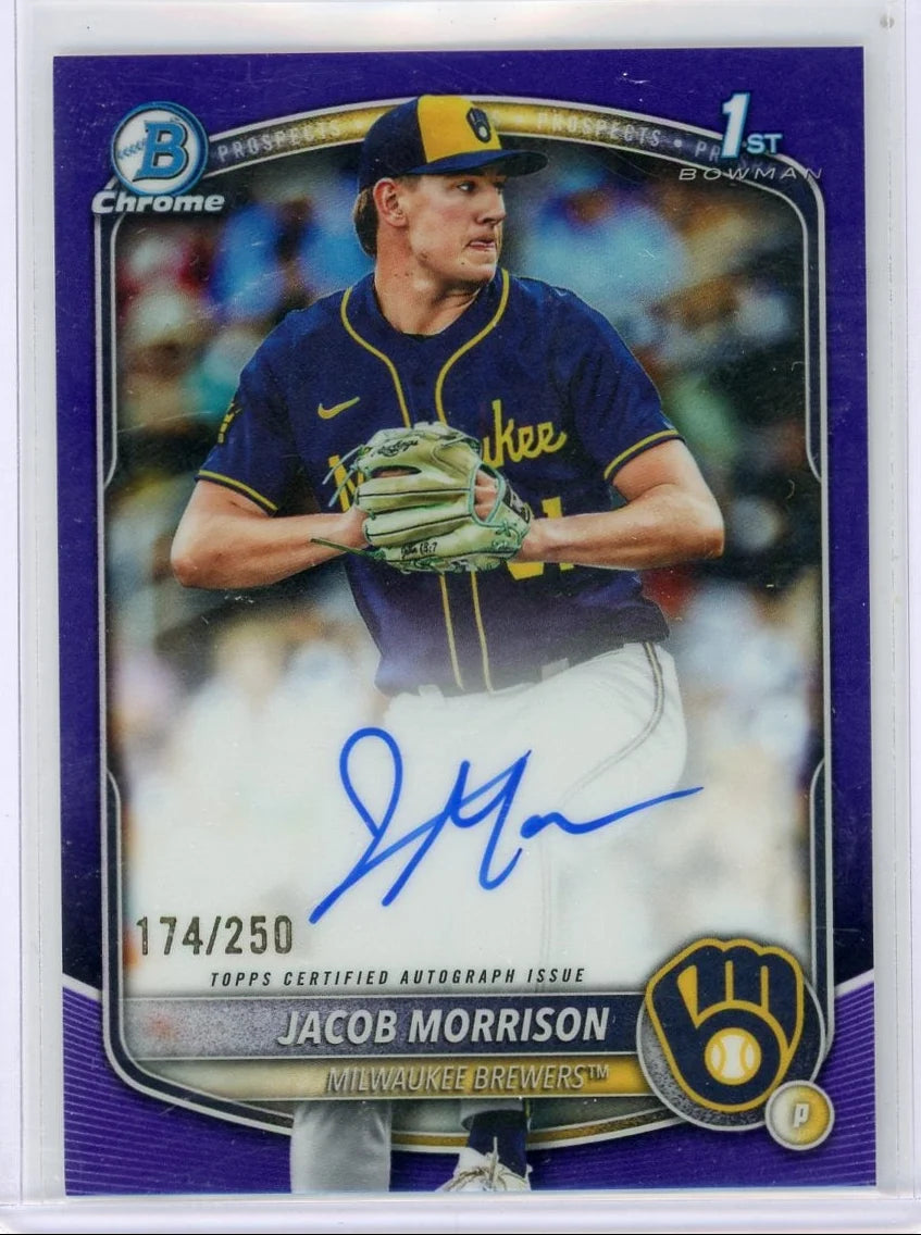 Jacob Morrison 2025 Bowman Chrome Draft 1st Bowman Purple Autograph #'d 174/250