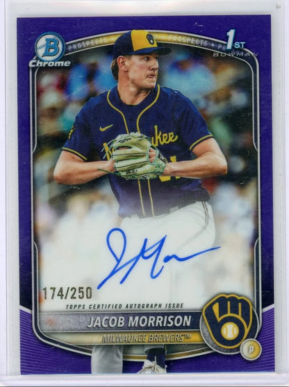 Jacob Morrison 2025 Bowman Chrome Draft 1st Bowman Purple Autograph #'d 174/250