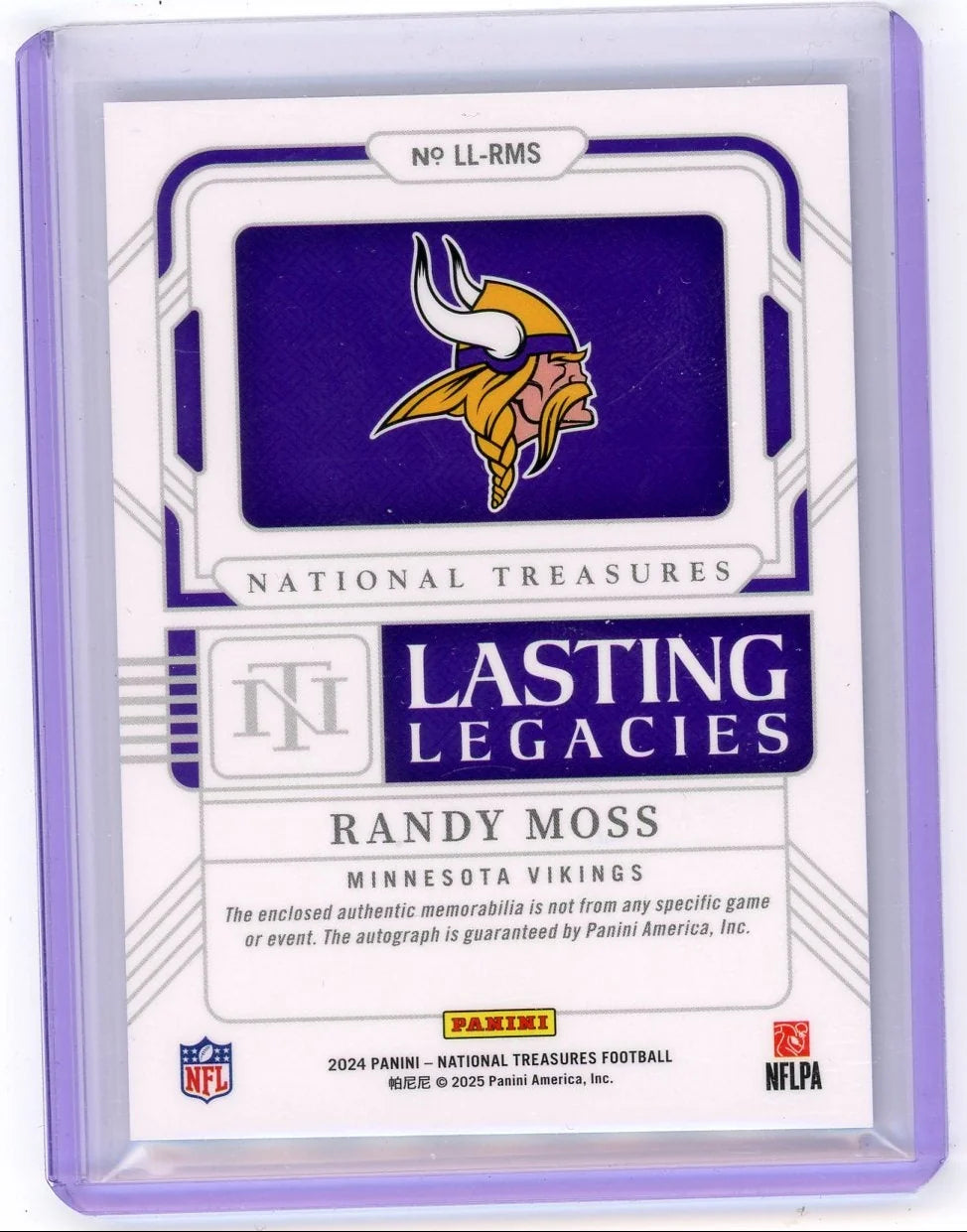 Randy Moss 2024 Panini National Treasures Lasting Legacies Patch Auto #'d 06/25
