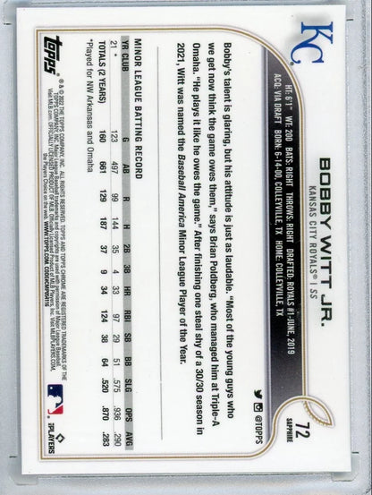 Bobby Witt Jr. 2022 Topps Chrome Sapphire rookie card #72