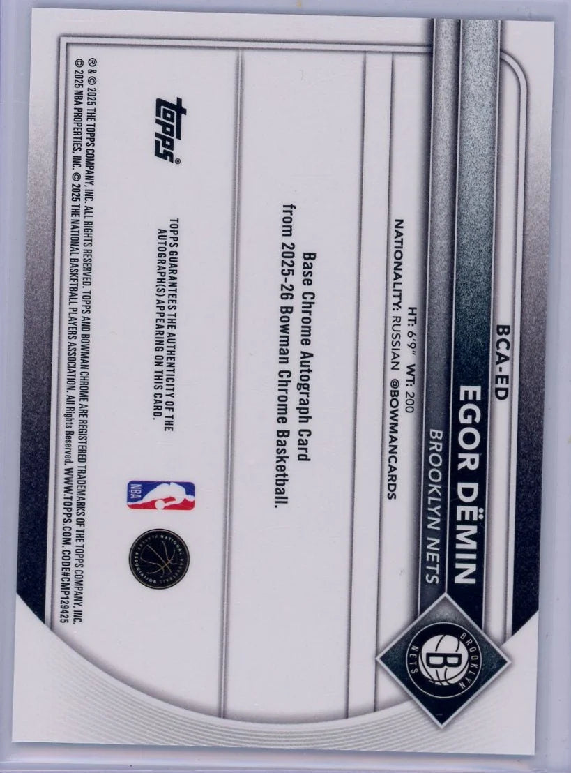 Egor Demin 2025-26 Bowman Chrome autograph blue geometric ref. RC #'d 068/150
