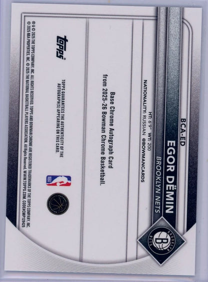 Egor Demin 2025-26 Bowman Chrome autograph blue geometric ref. RC #'d 068/150