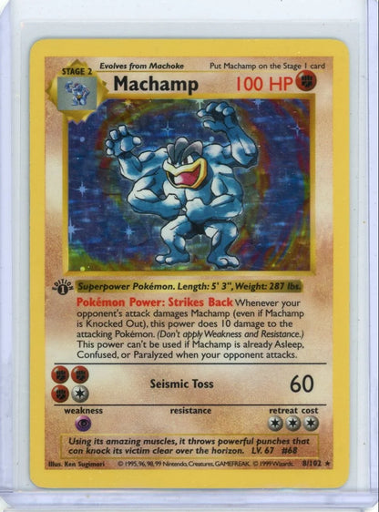 Machamp Pokémon 1st Edition Base Set Shadowless Holo #8/102 MP