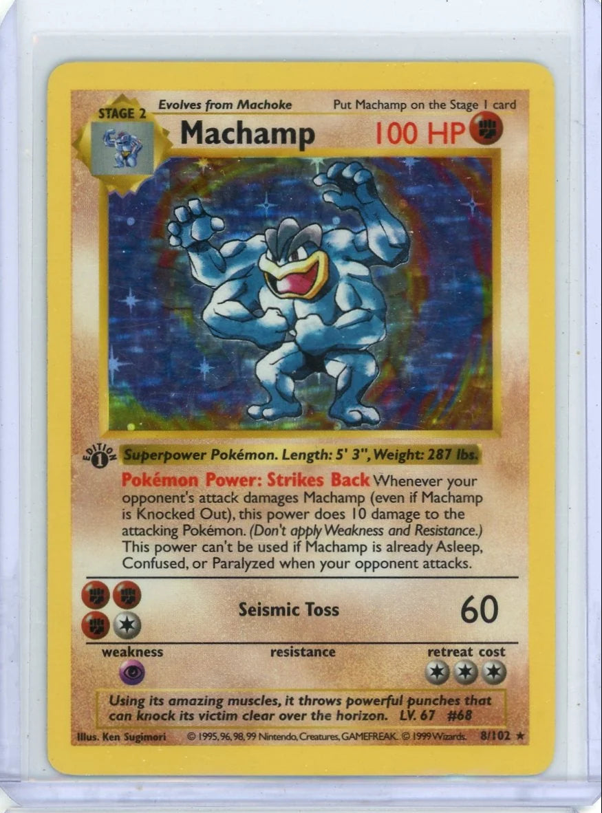 Machamp Pokémon 1st Edition Base Set Shadowless Holo #8/102 MP
