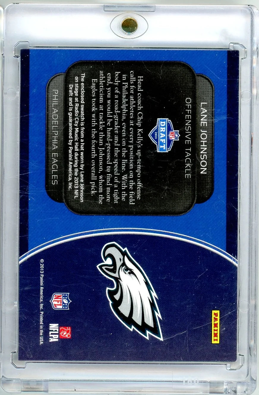 Lane Johnson 2013 Panini Draft Day 'Stage-Worn Hat' Relic RC