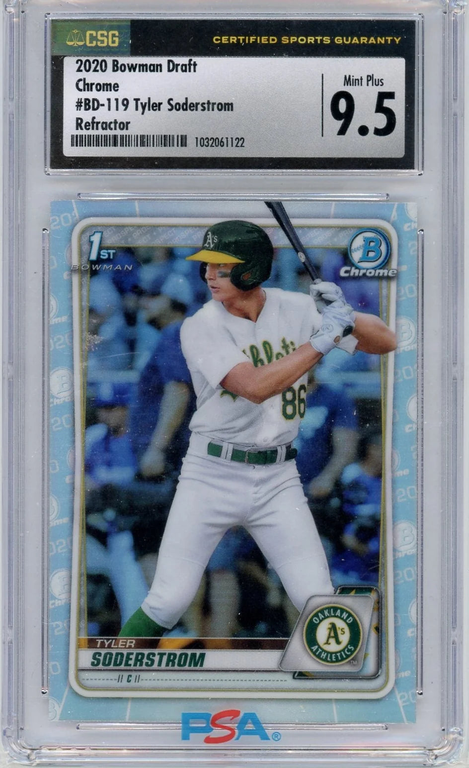 Tyler Soderstrom 2020 Bowman Draft Refractor CSG 9.5