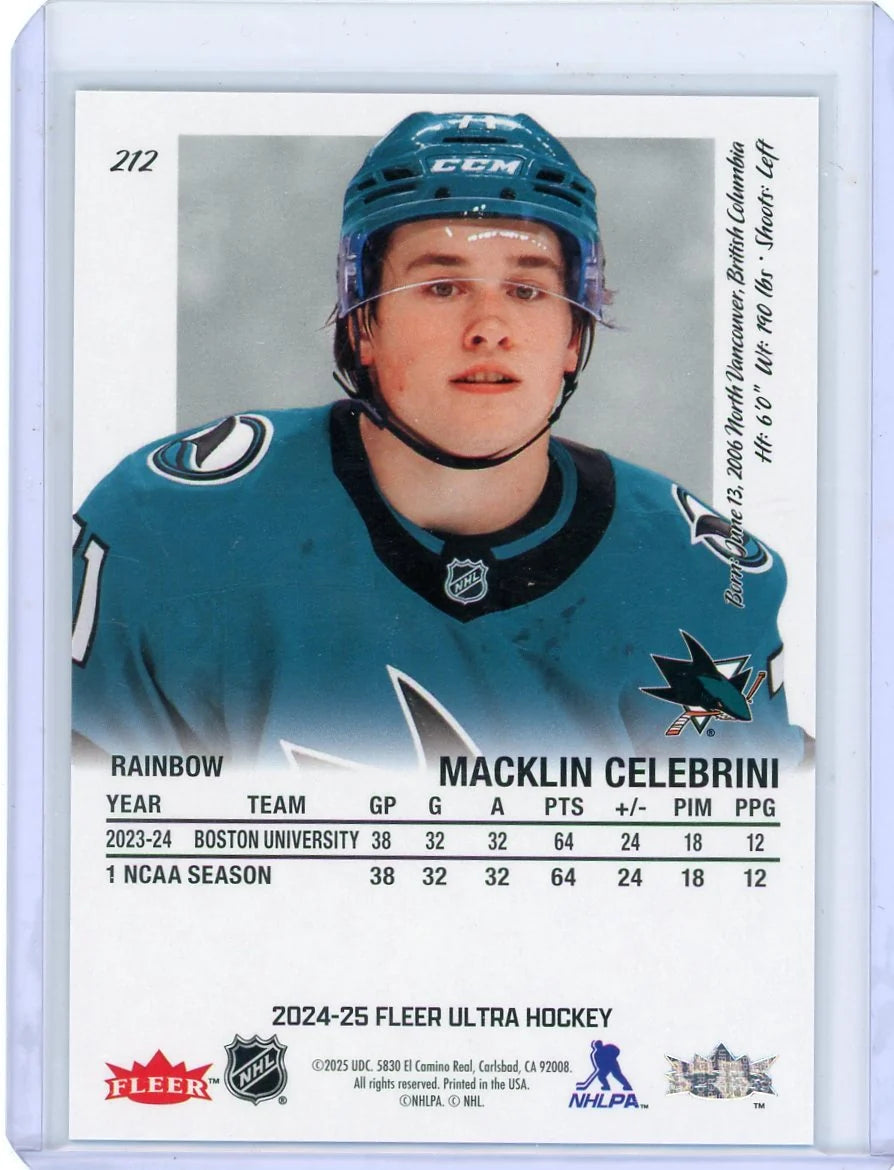 Macklin Celebrini 2024-25 Upper Deck Fleer Ultra rainbow RC